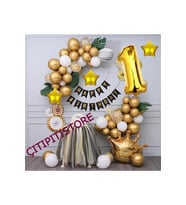 Kral Taçlı Gold Zincir Balon Doğum Günü Seti 1 Yaş