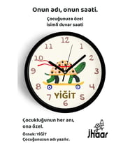 İsme Özel Kaykaylı Kaplumbağa Çocuk Odası Duvar Saati Orta Boy 30 cm Siyah Camlı Sessiz