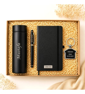 Kişiye Özel Premium Hediye Kutusu İsim Yazılı Dereceli Termos, Defter, Kalem & Anahtarlık Seti