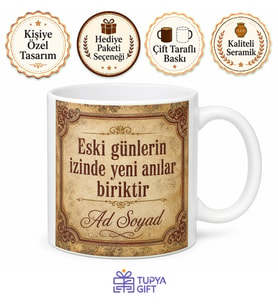 Vintage Retro Tasarımlı Baskılı Porselen Kupa Bardak Nostaljik Hediye