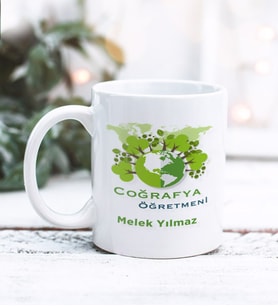 Coğrafya Öğretmeni Tasarımlı Kişiye Özel Kupa Bardak (Beyaz)