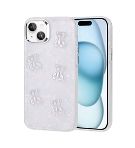 Lexroo iPhone 14 Kılıf Kabartma Figürlü Parlak Eralli Silikon Kılıf - Ayı