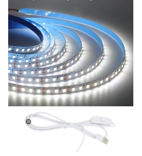 5 Metre 5 Volt 2835 SMD 6500 K Beyaz İç Mekan 60 Ledli Şerit USB li Anahtarlı Beyaz Güç Kablosu Set