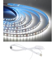 5 Metre 5 Volt 2835 SMD 6500 K Beyaz İç Mekan 60 Ledli Şerit USB li Anahtarlı Beyaz Güç Kablosu Set