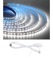5 Metre 5 Volt 2835 SMD 6500 K Beyaz İç Mekan 60 Ledli Şerit USB li Anahtarlı Beyaz Güç Kablosu Set