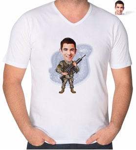 BK Gift Kişiye Özel Uzman Jandarma Karikatürlü V Yaka Tişört-1 (Beyaz)