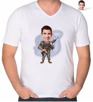BK Gift Kişiye Özel Uzman Jandarma Karikatürlü V Yaka Tişört-1 (Beyaz)