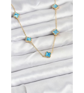 316L Çelik Zincir Gold Renk Buz Mavisi Baby Boy Yonca Kadın Kolye - TJ-BKO10571