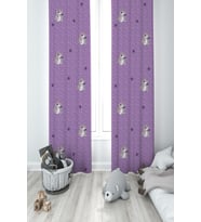 MEKTA HOME BEBEK VE ÇOCUK ODASI Mor Unicorn Desenli 2 Kanat Fon Perde