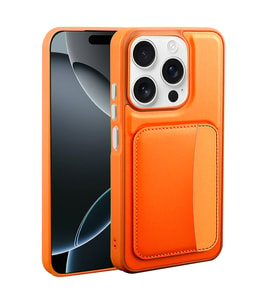 iPhone 15 Kılıf Kartlıklı X-Kart Deri Görünümlü High Quality Silikon Kapak (Turuncu)