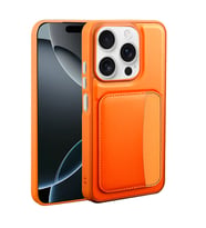 iPhone 15 Kılıf Kartlıklı X-Kart Deri Görünümlü High Quality Silikon Kapak (Turuncu)