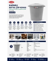 Planet Kapaklı Battal Boy Gri Çöp Kovası 50 L 45x50 cm