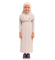 Penye Kendinden Başörtülü Çocuk Namaz Elbisesi Krem/ 6-7-8 yaş