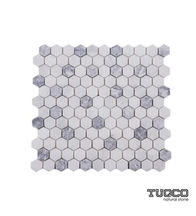 1’’ Hexagon Muğla B. - Gümüş Eskitme Mermer Mozaik