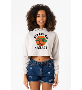 Cobra Kai Miyagi Do Karate Beyaz Kırçıllı Kadın Crop Kapşonlu