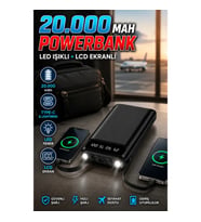 20.000 mAh LCD Ekranlı LED Işıklı PD Hızlı Şarj Destekli Çoklu Girişli Powerbank