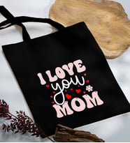 BK Gift Anneler Günü Tasarımlı Siyah Kumaş Bez Çanta, Baskılı Omuz Çantası, Alışveriş Çantası, Anneler Günü Hediyesi, Anneye Hediye-2