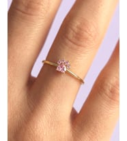 Pembe Taşlı Kedi Patisi 14 Ayar Altın Yüzük (Gold)