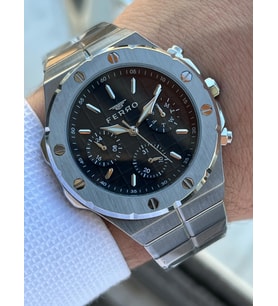 Ferro Çelik Kordon İç Fonksiyonları Aktif Chronograph 30 Mt Su Geçirmez Erkek Kol Saati EFM.43002.A2 (Gri - Siyah)