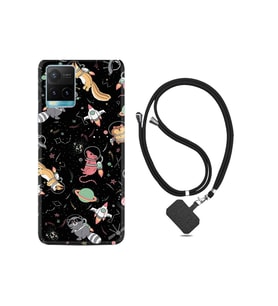 Vivo Y21s Kılıf Silikon Desen Boyun Askılı Planet Animals 1771