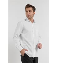 Beyaz Çizgili Desen Sert Yaka Uzun Kol Cepli Comfort Fit Pamuklu Gömlek 1004255268
