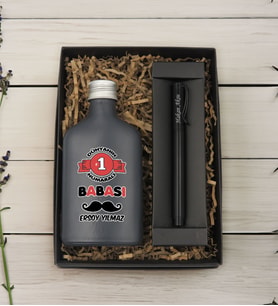 BK Gift Kişiye Özel İsimli Baba Temalı Antrasit Tasarım Cam Şişede Kolonya 200 ml & Siyah Metal Roller Kalem ve Hediye Kutusu-6, Babaya Hediye, Babalar Günü Hediyeleri, Hediyelik Baskılı Kolonya