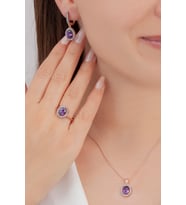 AgaKulche Oval Tasarım Gümüş Takı Seti Kalemli S102-EM (925)