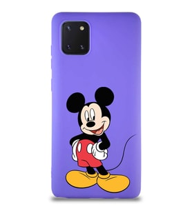 Samsung Galaxy A81 Soft Premier Kapak Mickey Mouse-E Tasarımlı Silikon Kılıf - Mor (Şeffaf)
