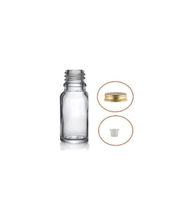10ml şeffaf şişe sarı metal düz kapaklı, 24 adet, cam şişe, esans şişesi, yağ şişesi, kozmetik şişesi