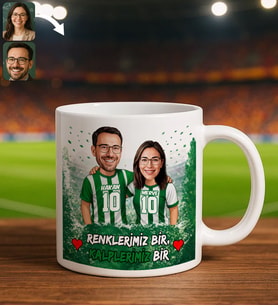 BK Gift Kişiye Özel İsimli Yeşil-Beyaz Sevgili Tasarımlı Beyaz Kupa Bardak – İsim ve Forma Numaralı Taraftar Kupa, Doğum Günü Hediyesi