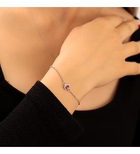 925 Ayar Gümüş Ruby Taşlı Damla Bileklik