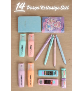 x Dekomus Pastel Touch Collection 14 Parça Kırtasiye Seti 2 Adet Notebook, 4 Adet Fosforlu Kalem, Uçlu Kalem&2 Adet Tüp Uç, Silgi