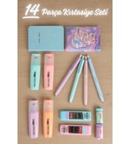x Dekomus Pastel Touch Collection 14 Parça Kırtasiye Seti 2 Adet Notebook, 4 Adet Fosforlu Kalem, Uçlu Kalem&2 Adet Tüp Uç, Silgi