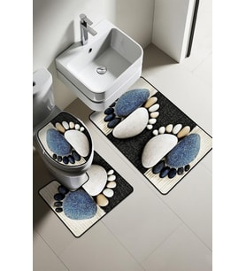 Modern Desenli Dijital Baskı 3’lü Banyo Paspas Takımı Yıkanabilir Kaymaz Tabanlı Klozet Takımı KLZ0054 (Çok Renkli)