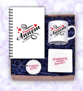 Anneler Gününe Özel Ahşap Defter Kupa Bardak Altllığı ve Anahtarlık Hediye Seti