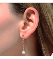 Sallantılı Zirkon Taşlı Rose Gold Kaplama Gümüş İnci Küpe
