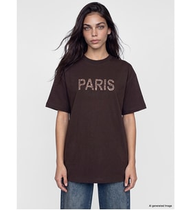 LCW Modest Kahverengi Paris Baskılı %100 Pamuklu Kadın Tişört