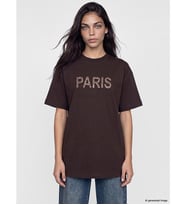 LCW Modest Kahverengi Paris Baskılı %100 Pamuklu Kadın Tişört