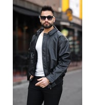 Oversize Vintage Erkek Siyah Deri Ceket