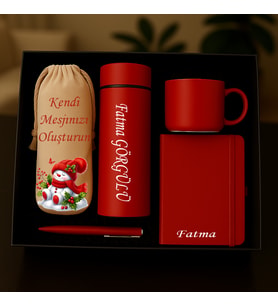 YIlbaşı - Kişiye Özel isimli dereceli termos defter kalem fincan termos kılıfı - kırmızı