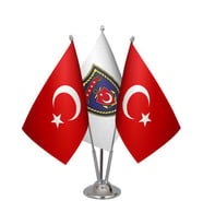 Masa Üstü Deniz Kuvvetleri Bayrağı Türk Bayrağı Üçlü Krom Direk Masa Bayrak Seti