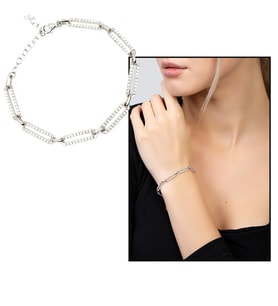 Beyaz Zirkon Taşlı Trend Tasarım Silver Renk 925 Ayar Gümüş Kadın Bileklik