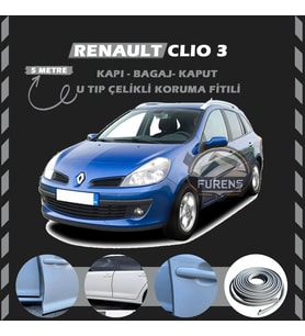 Renault Clio 3 Oto Araç Kapı Koruma Fitili 5metre Parlak Gri Renk