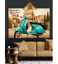Vintage Mavi Scooter Resim Dekoratif Kanvas - Mdf Ahşap Tablo