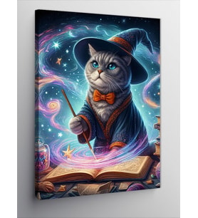 Kanvas Tablo Büyü Kitabı Okuyan Kedi