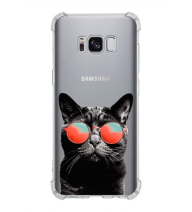 PrintiFy Samsung Galaxy S8 Plus Uyumlu Kedi 3 Baskılı Şeffaf Köşe Korumalı Antişok Kılıf