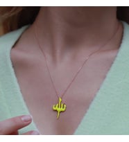 Allah Yazılı Sarı Mine İşli Mini Zirkon Taşlı Rose Gold Kaplama Gümüş Kolye