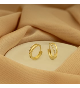 DKMN Gümüş İki Şeritli Zirkon Taşlı Daire Küpe 925 Ayar Kadın Gümüş Küpe (Gold)