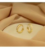 DKMN Gümüş İki Şeritli Zirkon Taşlı Daire Küpe 925 Ayar Kadın Gümüş Küpe (Gold)