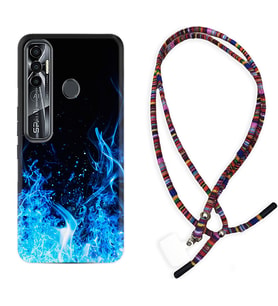Tecno Spark 6 6 Go 8C 8 Pro 7 7 Pro Kılıf Boyun Asklı Rasta Silikon Blue Fire 1678